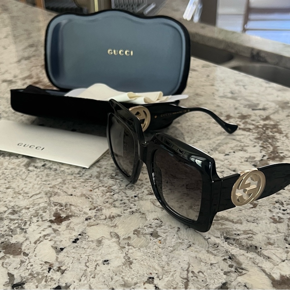 Gucci Black Sunglasses with Gold Accents